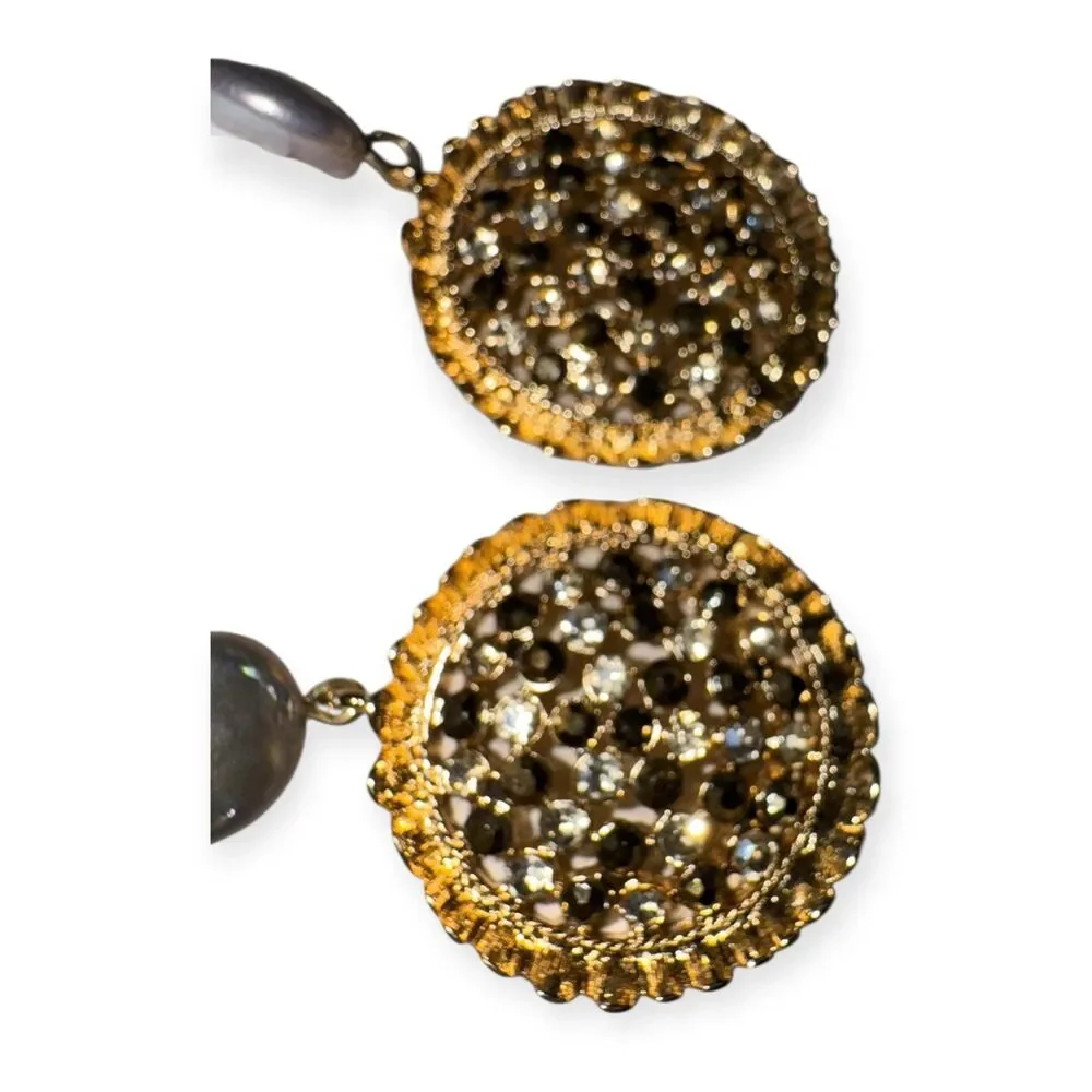 Chico's Statement Drop Earrings Shiny Sparkling Gold Tone Crystal Embellishments